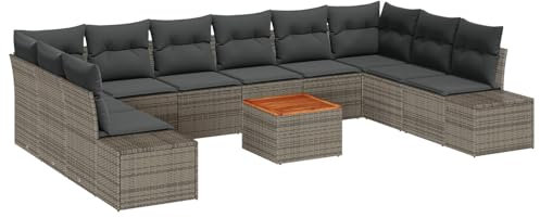 vidaXL Garten-Sofa-Set 11 pcs Grau, Garten und Terrasse, Moderne verstellbare Füße, UV-beständige Möbel, Rattan-Sitzgruppe, Lounge, Deck-Sofa