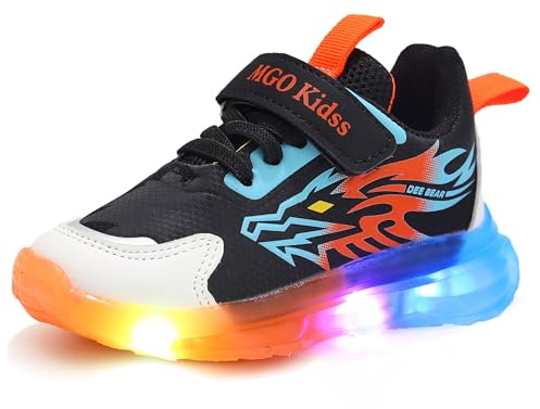 Emisünde Led schuhe kinder - leuchtschuhe jungs mit klettverschluss, atmungsaktive kinderschuhe mit licht für draußen, orange/blau/lila, led sportschuhe für jungen blink(Orange,24 EU)