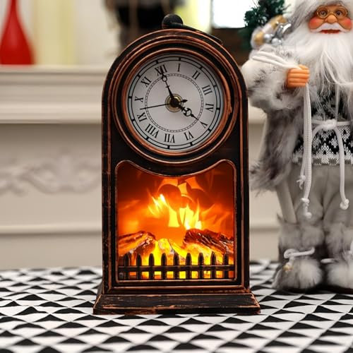 Simulierte LED Kamin Laterne USB & Akku betrieben Flammenloses Licht mit Emulation Flamme Tisch Dekorative Lampe Kupfer Kamin Ornament für gemütliche Heimdekor Freistehende elektrische Holzberner