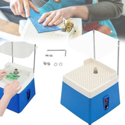 Glasschleifer 65W, 4200R/Min Tragbare Buntglasmühle 220V Mini Schleifwerkzeug Glasmalerei Schleifmaschine mit Schallwand Halterung Bleu für Glas und Keramik