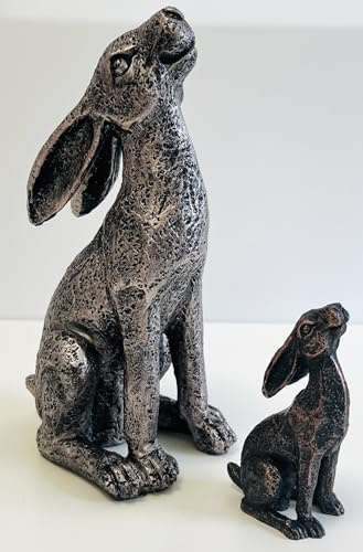 My Square Mile Moon Gazing Hare Garden Ornament, Bronze Effect Resin, 23cm and 10cm, Indoor Outdoor Decor (Hare 23cm)