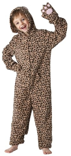 GEWONELIFE Cheetah Costume 4-6T – Kids Flannel Leopard Print Onesie with Zipper, Unisex Halloween Animal Pajamas for Boys & Girls Cosplay Outfit