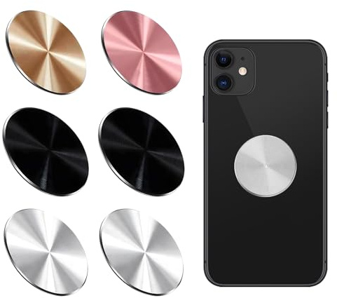 6 Pezzi Calamita per Cellulare Auto, Placche Metallo Universale Adesivo, Rotonde Piastra per supporto magnetico auto per Porta Cellulare Auto/Supporto Telefono Magnetico(Nero, argento, oro, rosa)