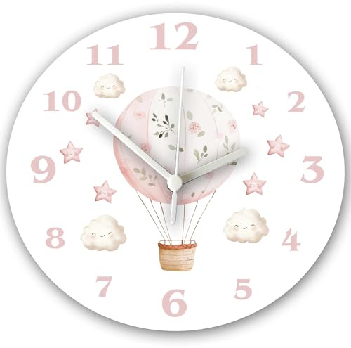 Tigerlilyprints Hübsche rosa Babyzimmer-Wanduhr – 20 cm | leises Quarzwerk | niedliche Kinderzimmer-Dekoration für Mädchen | nicht tickend, einfach aufzuhängen