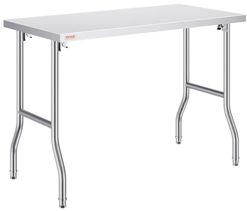 VEVOR Stainless Steel Foldable Work Table, 24 * 48 Inch Heavy Duty Food Outdoor Stainless Steel Worktable for Commercial Kitchen Restaurant