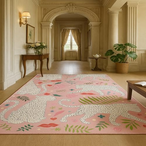 ARUGYTEI Teppich Schlafzimmer,110 x 180 cm, Modernes Pink, Schwarz, Weiß, Grün, Rot, Blau, Bettvorleger Jugendzimmer Dekorative Teppichläufer, Wohnzimmerteppich Waschbar,