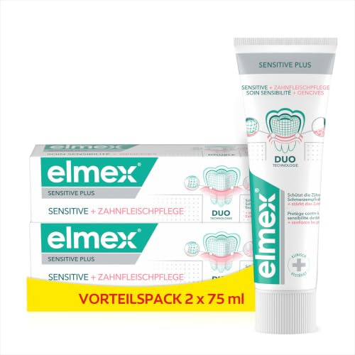 elmex® SENSITIVE PLUS SENSITIVE + ZAHNFLEISCHPFLEGE, 75ml, mit klinisch bestätigter Duo Technolgie aus Zinnfluorid & Zink-Phosphat. Schützt gegen Schmerzempfindlichkeit, Karies & Gingivitis