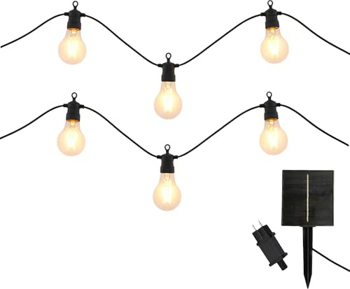 Lichterkette für den Außenbereich, 10 Kugeln, transparent, LED, warmweiß, dimmbar, Party, Clear, Hybrid, 8 m, solarbetrieben und mit Netzanschluss