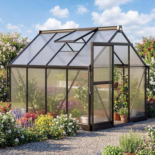 di volio Aluminium Gewächshaus - stabiles Gartenhaus mit Doppelstegplatten, wetterfestes Treibhaus aus Hohlkammerplatten mit regulierbarer Belüftung (245x183x190cm)