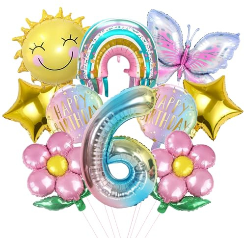 VOVhpbidy 10 Stück Schmetterlinge Geburtstagsdeko 6 Jahre Junge Mädchen, Luftballons Set, Party Deko, Folienballon, Kinder Geburtstag Luftballons (6)