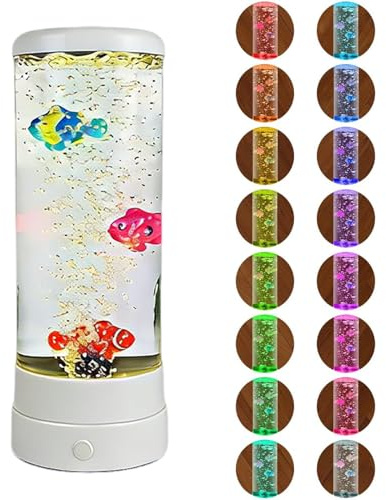 Fhlprte Fisch Lavalampe,Blase Fischlampe,7 Farben,Aquarium-Stimmungslampe Mit USB-Kabelog,LED Bubble Fischlampe, Nachtlicht zum Stressabbau,Blasenlichtlampe für Zuhause, Schlafzimmer, Büro (Weiß)