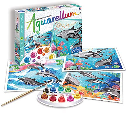 SentoSphère - AQUARELLUM - DAUPHINS - Kit peinture - Peinture Aquarellable Magique - A partir de 7 ans - fabriqué en France