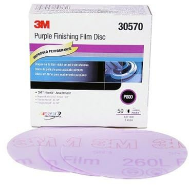 3M Hookit 30570 Polierfolienscheibe, Körnung P800, Violett, 12,7 cm | 50 Stück, Klarlack-Schleifen, Lack-Finish, Fehlerentfernung, langlebig