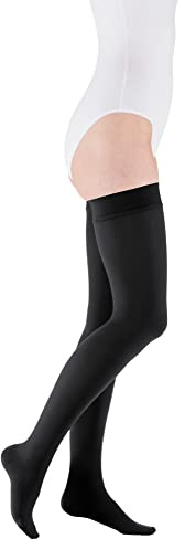 medi mediven comfort Oberschenkellange Kompressionsstrümpfe mit Spitze Unisex - Besonders weiche Stützstrümpfe CCL2 mit Noppenhaftband für Damen und Herren - Schwarz - Größe III
