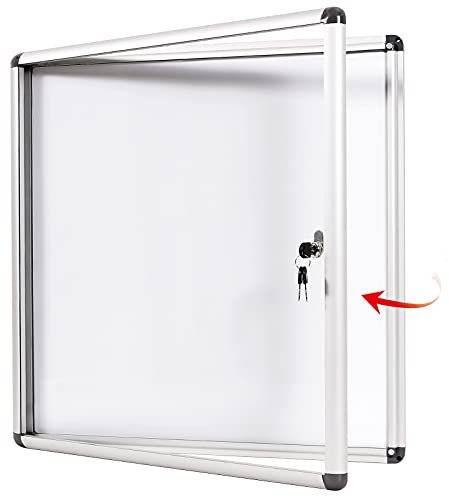Swansea Tableau d'affichage magnétique verrouillable avec porte en verre et clés 71 x 66 cm (6 x A4) Blanc