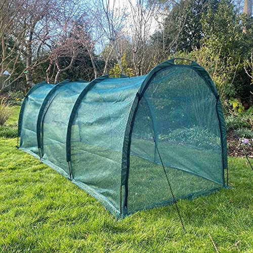 GardenSkill Gewächshaus Pflanztunnel für Hochbeet und Garten 300x150cm | Insektennetz Pflanzenschutzzelt Tomatenhaus Beetabdeckung für Obst, Salat, Gemüse | 3 Tür, Inklusive Abspannseilen, Tragbar