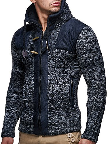 Leif Nelson Strickjacke Herren mit Kapuze & Reißverschluss (Schwarz, Größe XXL) - Strick Sweatjacke Männer Cardigan für Winter