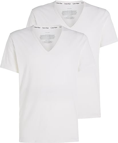 Calvin Klein Hombre Camiseta Manga Corta V Neck Cuello de Pico, Blanco (White), XL
