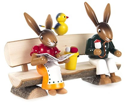 Rudolphs Schatzkiste Hasenpaar auf Bank Höhe = 140mm NEU