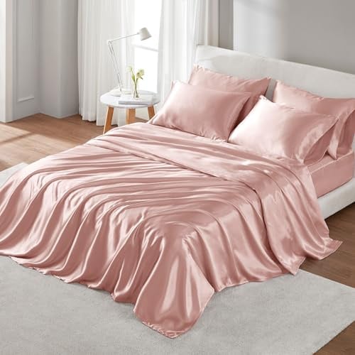 Madison Park Satin Luxury and Silky with Natural Sheen Luxuriös und seidig mit natürlichem Glanz, Polyester, Blush, King