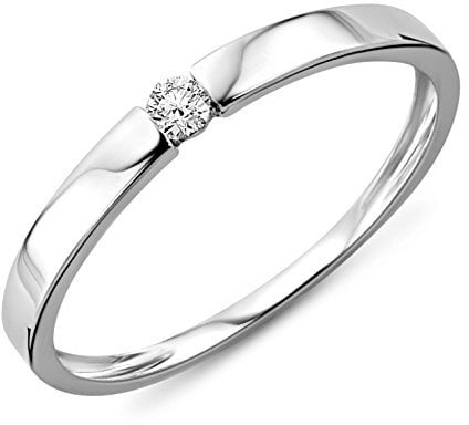 MIORE Ring Damen 0.05 Ct Solitär Diamant Verlobungsring aus Weißgold 9 Karat / 375 Gold, Schmuck