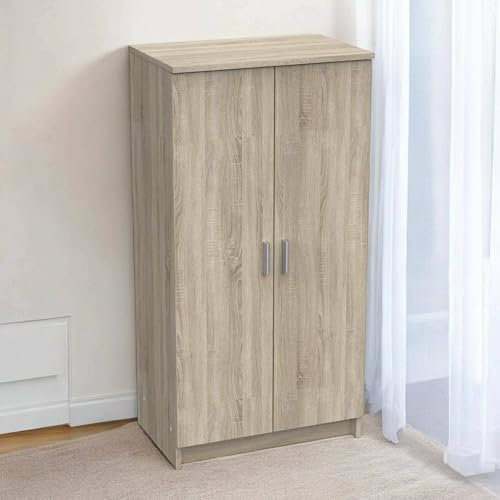 Dmora - Armadio scarpiera 2 Ante + 7 Scomparti Legno Rovere cm. 108 x 55 x 36, UNICO