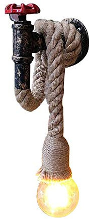 Aplique de Tubería de Agua Hierro Industrial Vintage con Cuerda de cáñamo Lampara de pared Tubo Creativo Antiguo para Bar Pasillo Entrada Comedor Dormitorio(Negro)