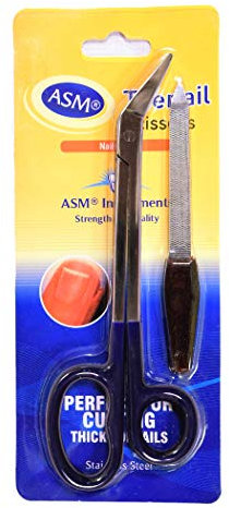 ASM® Extra Long Toe Nail Scissors Clipper Cutters for Thick Nail Arthritis Manicure Pedicure Chiropody Podiatry 7-7.5 Nail Scissor & Nail File Set for Senior Men and Women Set for Nail Care