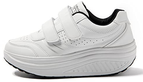 JOMIX Basket Scratch Chaussures à Bascule Femme Orthopédique pour Sport Marche Gymnastique (Blanc, 40)