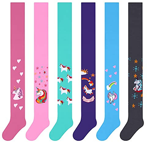 L&K-II 6er Collant da bambina per bambini collant lavorato a maglia con motivi unicorno multicolori 2712 122-128