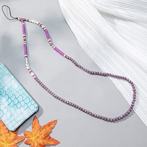 Duories Buchstabe Bunte Perlen Kette Langer Neckholder Handy Umhängeband Anti-Verlorene Handykette Acryl Schlüsselband Hängen Chian für Frauen Telefon Anhänger Handy Schmuck Handy Lanyard Violett