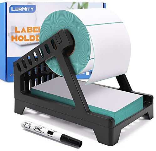 LERMITY Etikettenhalter Thermo Etikettenhalter für Rollen und Fanfold Etiketten Direktversand Etikettenständer Desktop Drucker Zubehör für Zuhause, Büro (Schwarz)