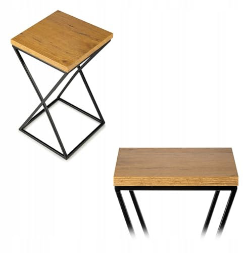 HowHomely Pflanzenständer Metall 40 cm Hoch - Stabiler und Fester Blumenhocker mit Eiche Optik MDF-Platte auf Schwarz Ständer - Blumenständer zur Dekoration Innenräumen