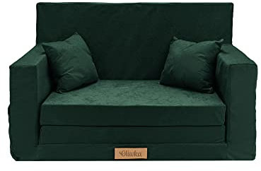Flumi Personalisierte Kindercouch Kinder Sessel Sofa Schlafsofa jugendzimmer mit Gravur KINDERNAME Spielsofa für Kinderzimmer Schlafsessel Bettfunktion Kindermöbel 92x40x60 Mikrofaser (Flasche grün)