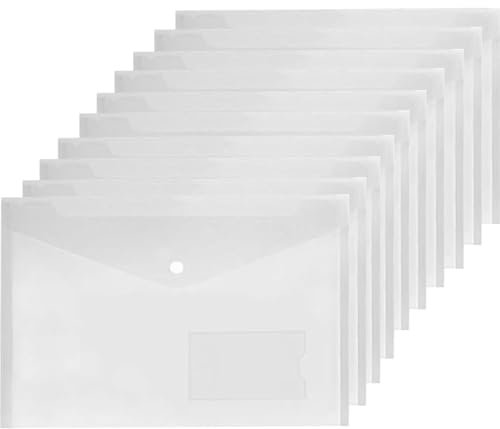 10 pack Dokumententasche A4, Dokumentenmappe A4 zum Abheften transparent,Dokumententasche Wasserdicht A4, Druckknopf Dokumententasche A4, Dokumentenmappe A4 Ringbuch