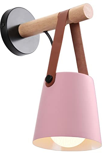 iDEGU Wandlampe Retro Wandleuchte Innen Vintage Lampe in Holz und Metall E27 Hängelampe Wandleuchte für Schlafzimmer Flur Wohnzimmer (Rosa, 1 Stück)