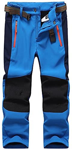 DAFENP Pantalon Ski Enfant Outdoor Randonnee Pantalon Imperméable Chaud Softshell Thermique Pantalon de Montagne Garçons Filles KZ0056-Blue-152/158