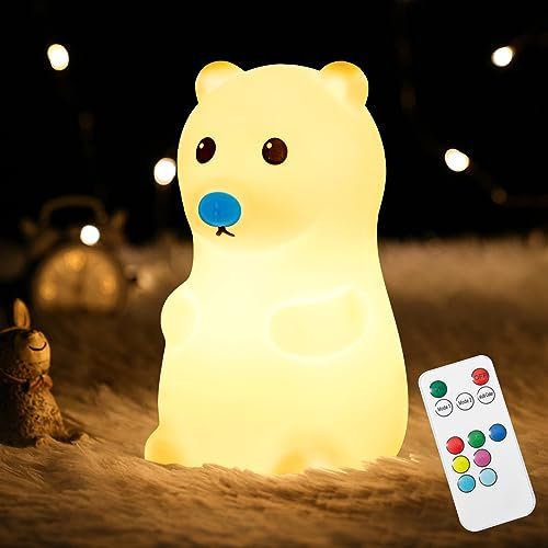 CHWARES Nachtlicht für Kinder, Eisbär Nachtlichter mit Fernbedienung, 7-Farbe Kawaii Lampe, Raum Dekor, USB wiederaufladbar, Nette Lampe Geschenke für Baby, Kinder, Kleinkinder (13-Polar Bear)