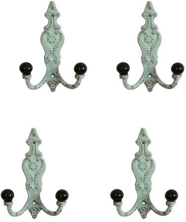 Knober 4 X Doppelhaken | Gardrobenhaken | Kleiderhaken | Vintage Stil Eisen | türkis | Shabby Chic