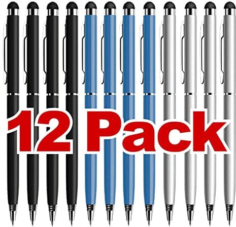Laptop Pen Touch Screen Stylus 2 in 1 Tablet & with Ballpoint Ink Writing Pens Compatible with iPad iPhone Kindle Fire Samsung Galaxy Android 12 PACK (3 colours with Blue Ink)