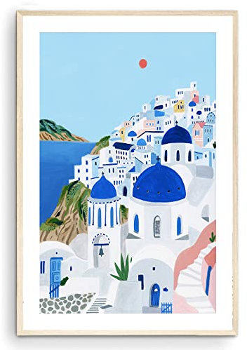 Santorin, Griechenland-Kunstdruck, Santorini-Wandkunst, Reiseposter, Europa-Druck, Wanddekoration, Einweihungsgeschenk (ungerahmt) (40,6 x 61 cm)