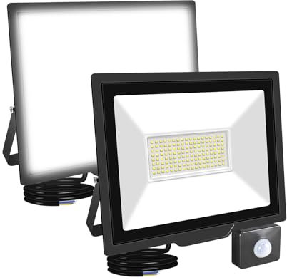 RIGIDON 2x 100W 10000 LM Projecteur d'extérieur Led Avec Detecteur de Mouvement, 6000K Blanche Froide, IP66 étanche Éclairage de Extérieur, Projecteur led de Patio Garage Terrasse Jardin