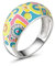 Jeulia Damen Sterling Silber Ring Mehrfarbig Emaille Blumen Geometrisch Diamant Band Ring für Frauen Mädchen Breiter Ring Party Schmuck Personalisierte Anniversary Geschenk (59（19.0）, Geometric-1)