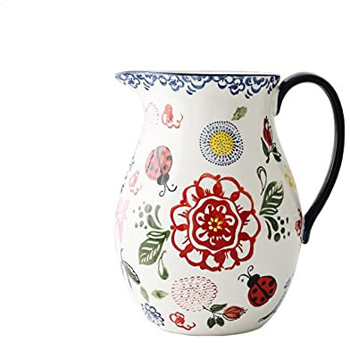 Carafe d'eau Pichet en céramique peint à la main avec poignée anti-échappement Théière à grande capacité cruche haute capacité for le jus, le lait, les boissons froides ou chaudes Carafes ( Color : B