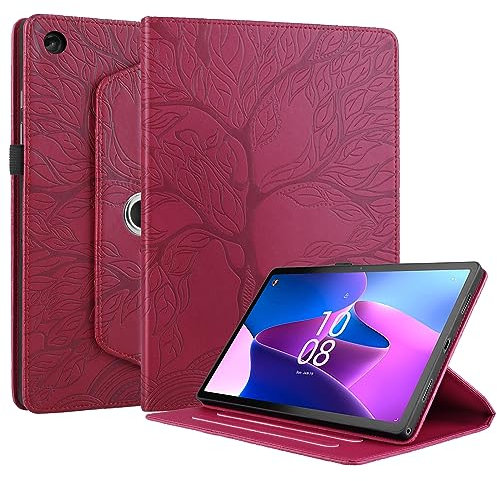 Succtopy Coque Lenovo Tab M10 Plus 10.6 (3rd Gen) TB-125FU/TB128FU 2022 Étui Support Rotatif à 360 Degrés PU Cuir Housse de Protection Portefeuille Tablet Étui Lenovo Tab M10 Plus 3rd Gen Rouge