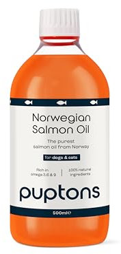 Puptons Norwegian Salmon Oil for Dogs & Cats | Contains 21 Omega Fatty Acids | Fish Oil Supplement for Glossy Coat, Immune Support, Itchy Skin, Softer Paws, Joint & Brain Health | 500ml without pump