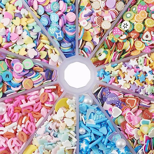 Beadthoven 70g Handmade Polymer Clay Fruits Star Heart Cabochons Colorful No-Hole Flat Back Nail Charms Embellishments for Fashion Nail Art Hair Clips DIY Craft