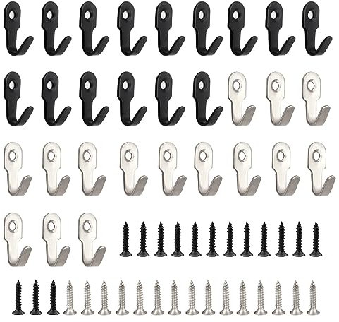 NEUSID Haken zum Schrauben, 30 Stück Wandhaken Klein 27 mm Edelstahl Schlüsselhaken mit 30 Schrauben Kleiderhaken Wand Vintage für Küche Badezimmer Büro (Schwarz, Silber)