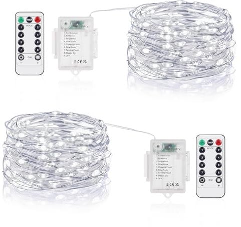 2 x 50er Led Lichterkette mit Batterie, 5M LED Batteriebetrieben Drahtlichterkette mit 8 Programm und Timer für Zimmer, Terrasse, Innen/Außen Dekoration, Beleuchtung Deko