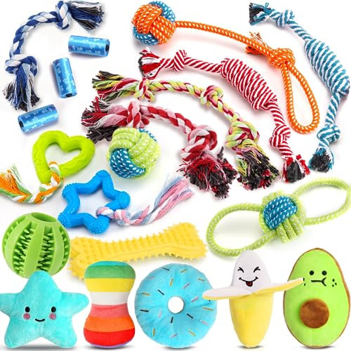 Leipple 20 Pack Luxus Hund Kauspielzeug für Welpen, niedliche kleine Hundespielzeug mit Seilen Welpen Kauspielzeug, interaktive Hundespielzeug und Quietschen Welpenspielzeug für kleine Hunde (style1)